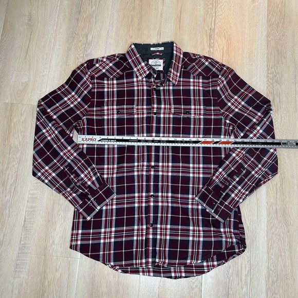 Express Shirt Men’s XL  Red White Plaid Fitted Long Sleeve Button Down Slim Fit - Picture 6 of 7